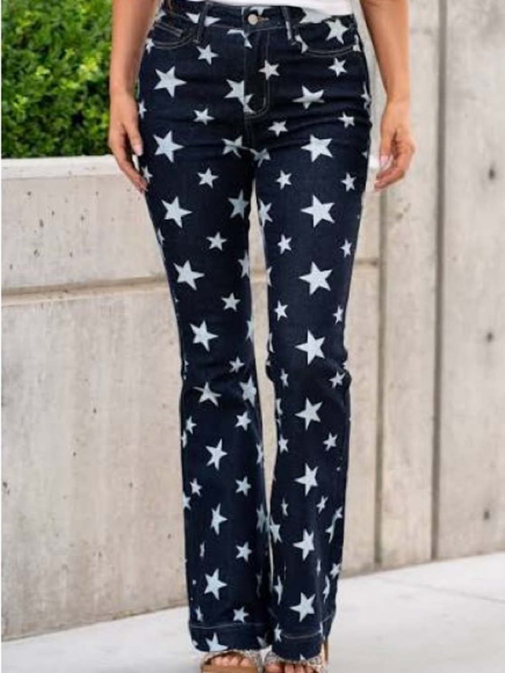 Judy Blue Star Print Dark Blue Flare Jeans